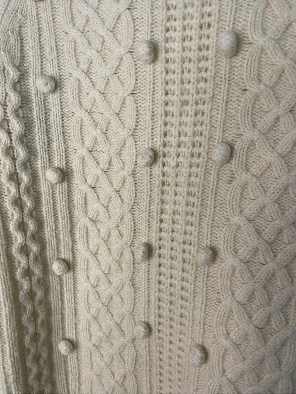 J.Crew 100% Lambswool Cable Knit Pom Pom Sweater Cream Small